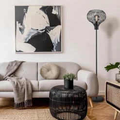 Modern zwarte vloerlamp met draad kap><noscript><img width=