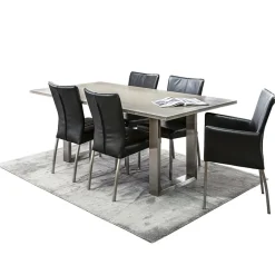 Moderne armstoel zwart leder met RVS poten><noscript><img width=