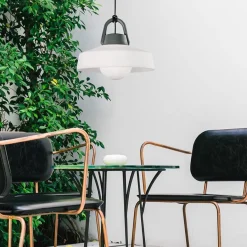 Moderne buitenlamp hang antraciet met wit IP65><noscript><img width=