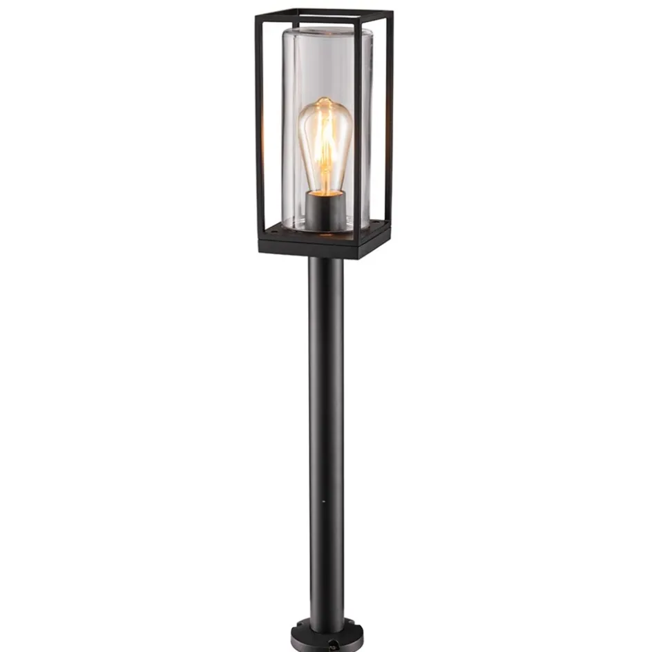 Moderne buitenlamp lantaarn op paal zwart met helder glas>Straluma New