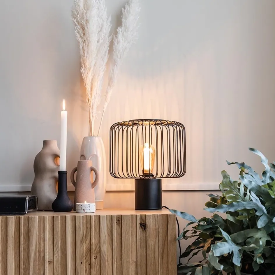 Moderne draad tafellamp mat zwart>Straluma Discount