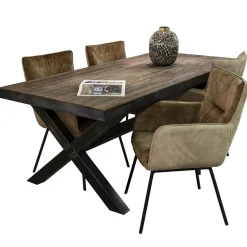 Moderne eetkamerstoel leder met stoffen zitting><noscript><img width=