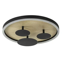 Moderne LED plafondlamp zwart met houtlook 40 cm dimbaar>Straluma Sale