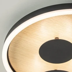 Moderne LED plafondlamp zwart met houtlook 40 cm dimbaar><noscript><img width=