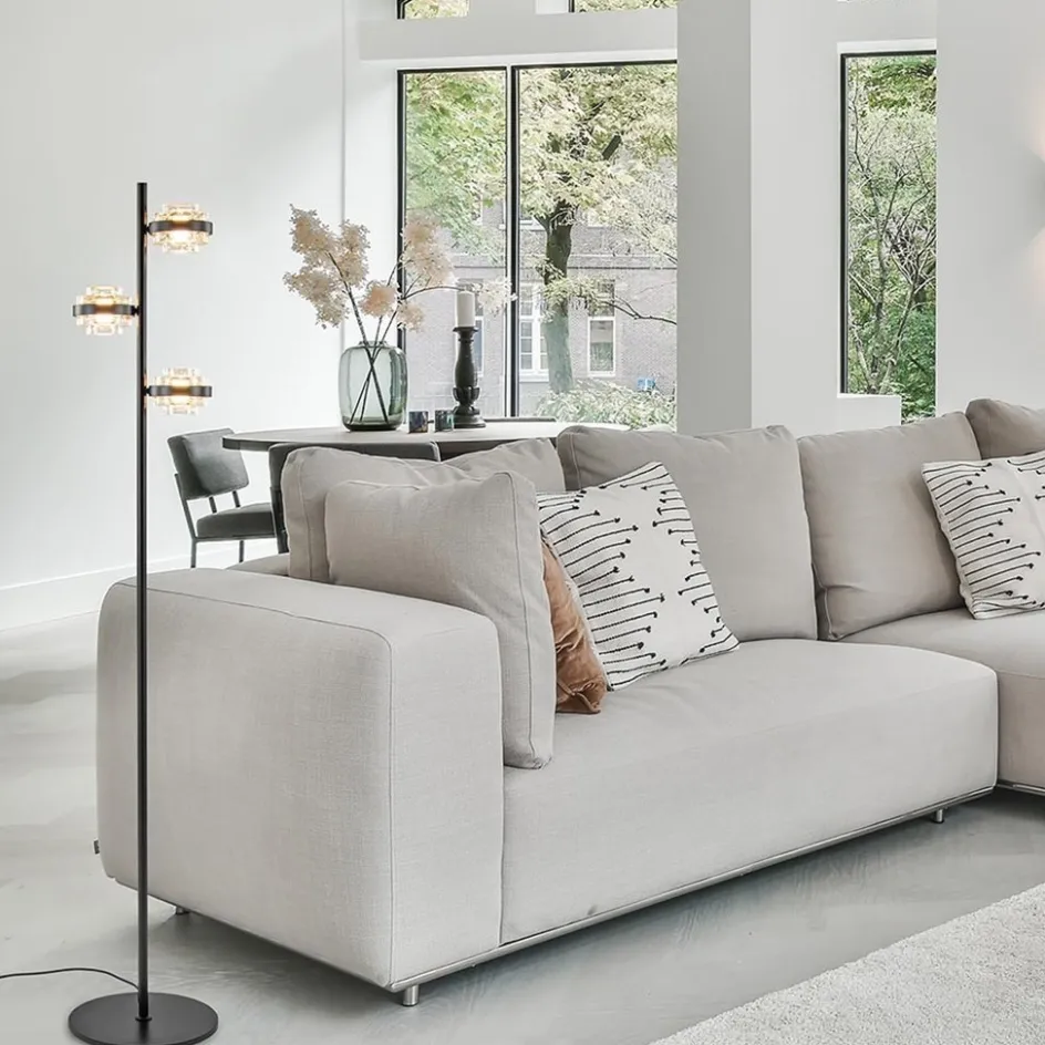 Moderne LED vloerlamp zwart/champagne dimbaar>Straluma Sale