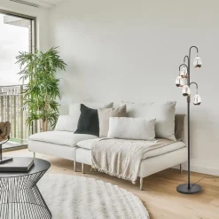 Moderne LED vloerlamp zwart met helder glas><noscript><img width=