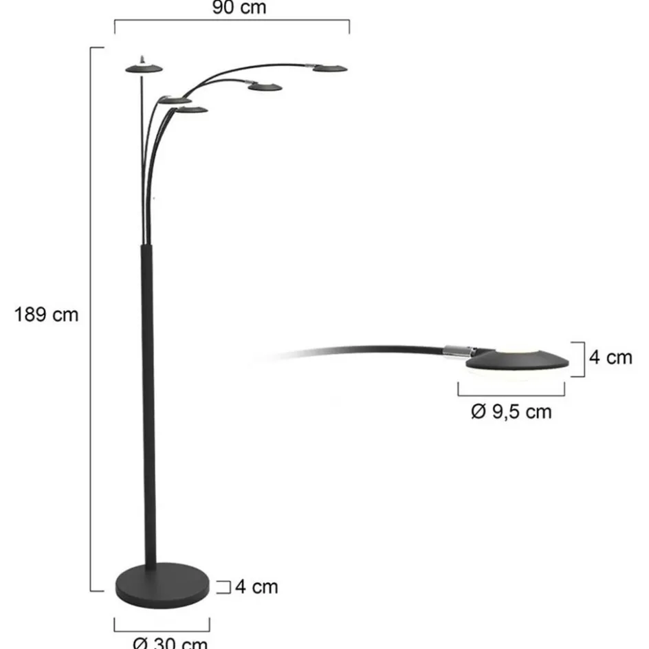 Moderne 5-lichts LED vloerlamp zwart>Straluma