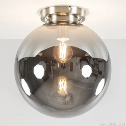 Moderne plafondlamp nikkel met smokey glas>Straluma New