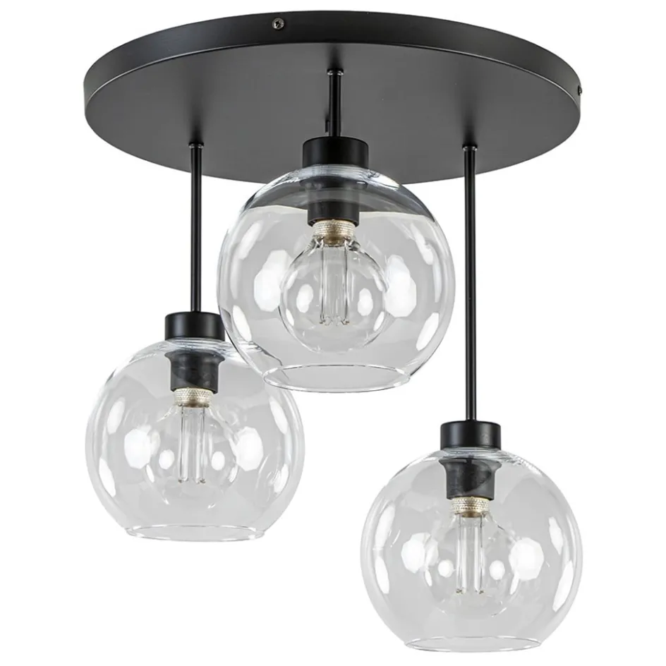 Moderne plafondlamp zwart met 20 cm helder glas>Straluma