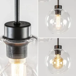 Moderne plafondlamp zwart met 20 cm helder glas><noscript><img width=