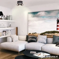 Moderne plafondspot mat zwart 2-lichts><noscript><img width=