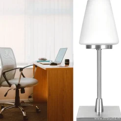 Moderne tafellamp staal/glas met dimmer><noscript><img width=