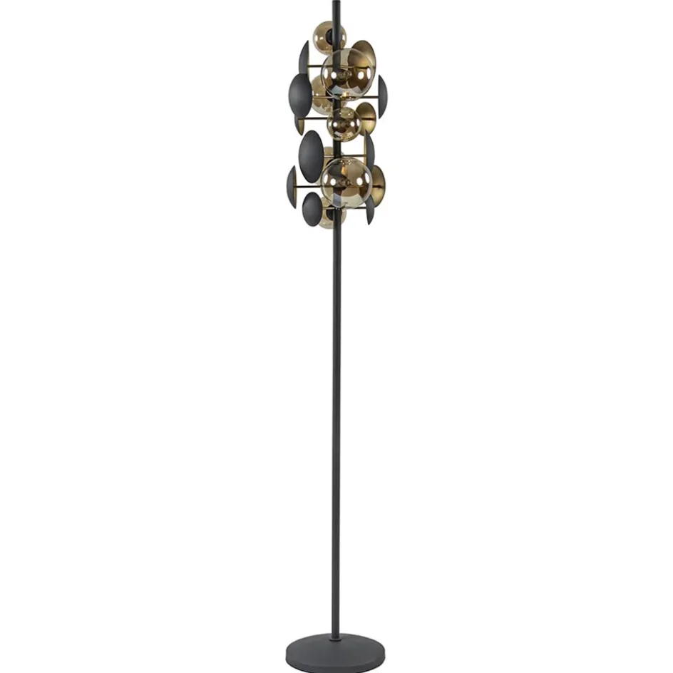 Moderne vloerlamp grijs/goud met amber glas>Straluma Hot