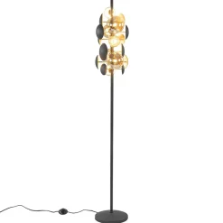 Moderne vloerlamp grijs/goud met amber glas>Straluma Hot