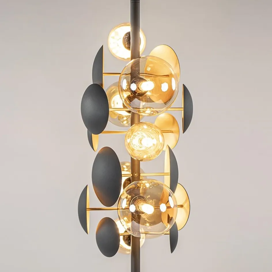 Moderne vloerlamp grijs/goud met amber glas>Straluma Hot