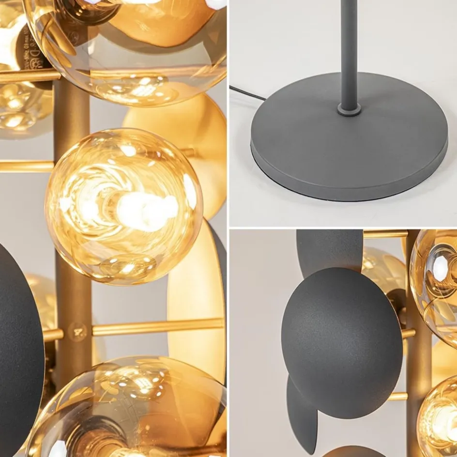 Moderne vloerlamp grijs/goud met amber glas>Straluma Hot