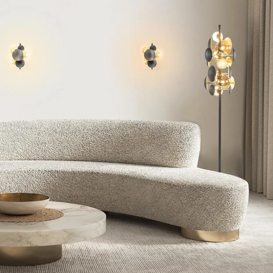 Moderne vloerlamp grijs/goud met amber glas>Straluma Hot