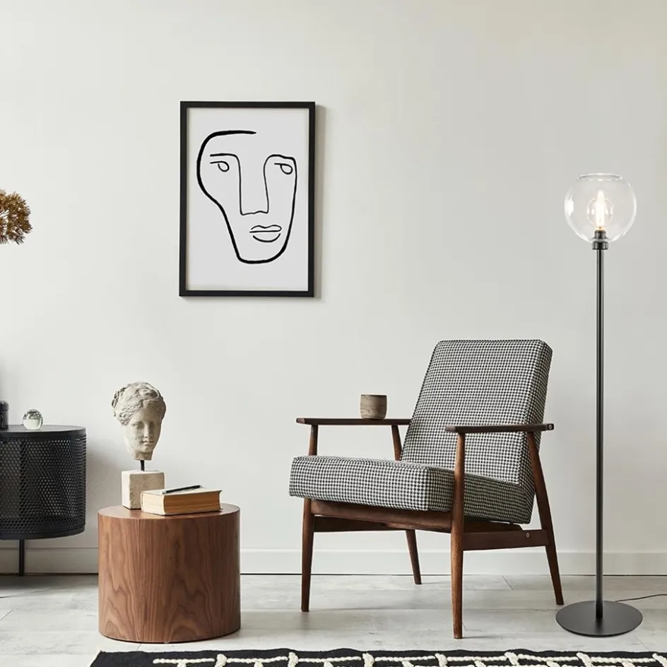 Moderne vloerlamp zwart met helder glazen kap>Straluma Clearance