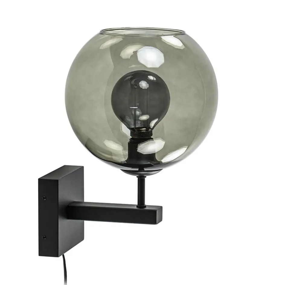 Moderne wandlamp met smoke glazen bol incl. snoer>Straluma