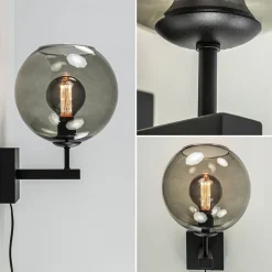 Moderne wandlamp met smoke glazen bol incl. snoer><noscript><img width=