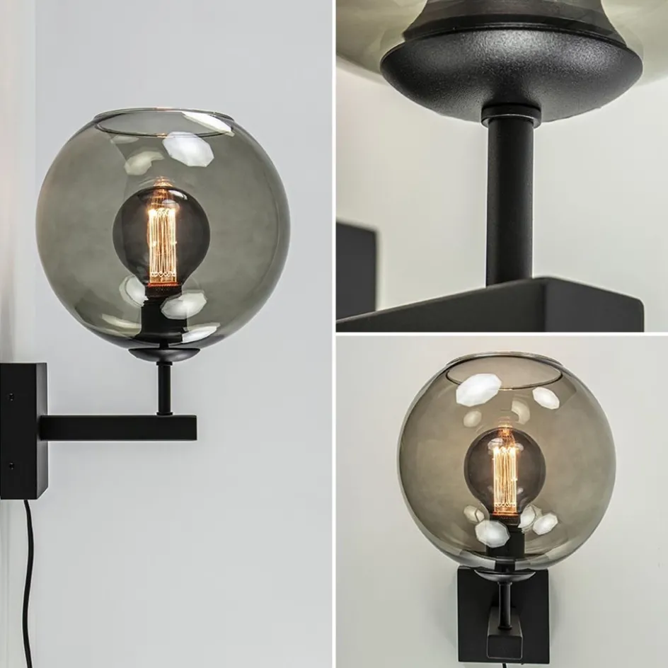 Moderne wandlamp met smoke glazen bol incl. snoer>Straluma