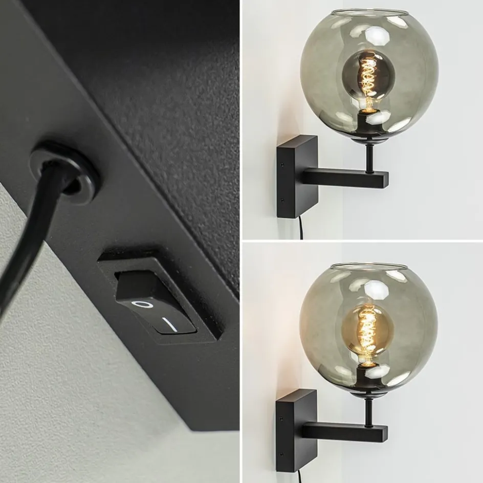 Moderne wandlamp met smoke glazen bol incl. snoer>Straluma