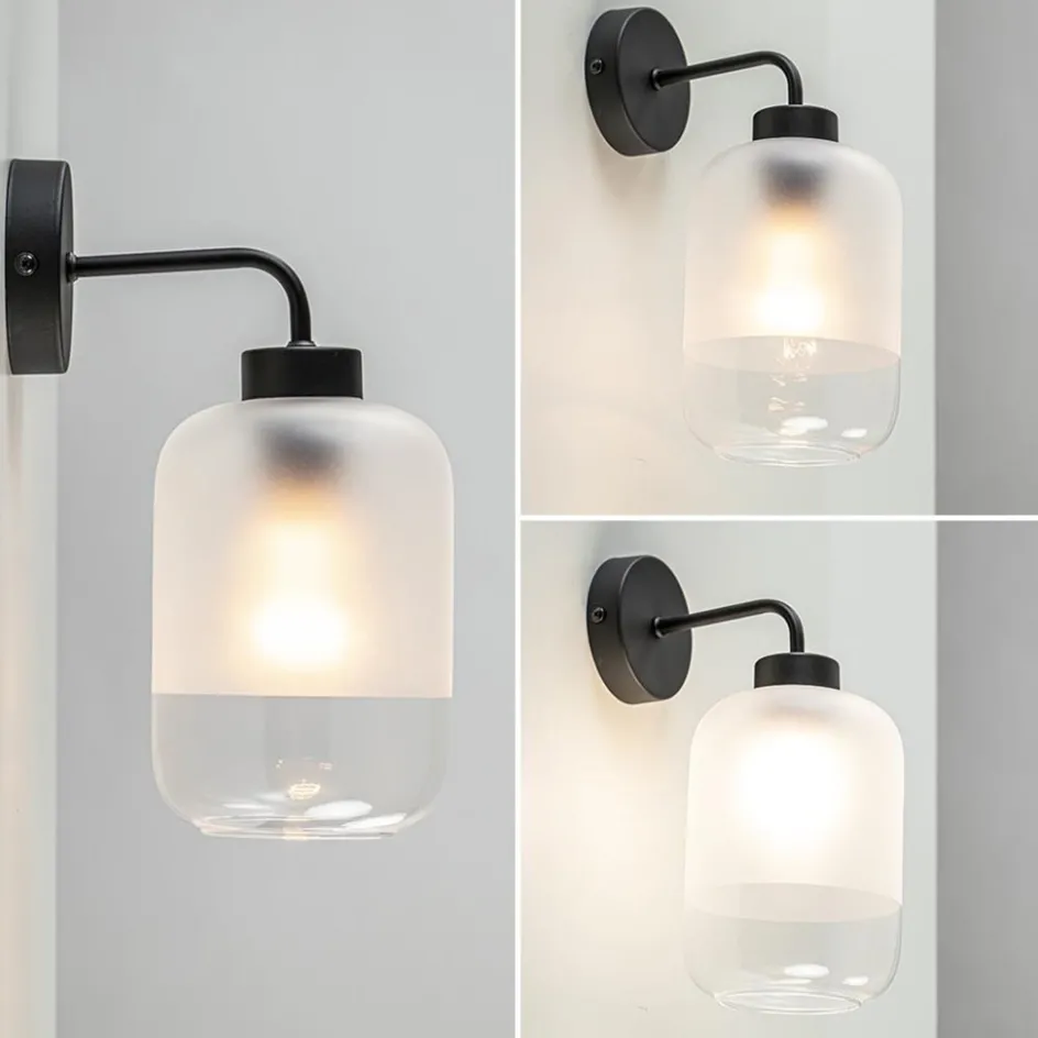 Moderne wandlamp zwart met helder/mat glas>Straluma Online