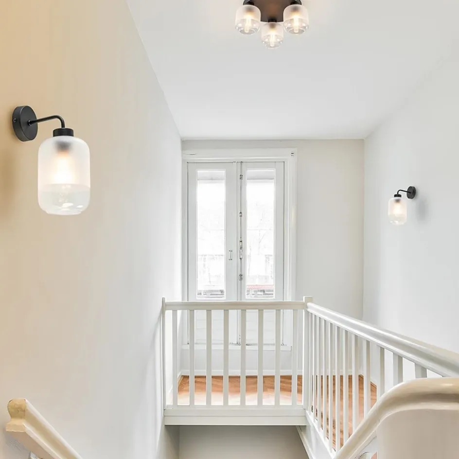 Moderne wandlamp zwart met helder/mat glas>Straluma Online