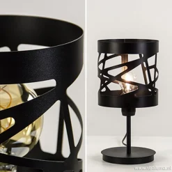 Moderne zwarte tafellamp rond metaal></noscript>Straluma Best