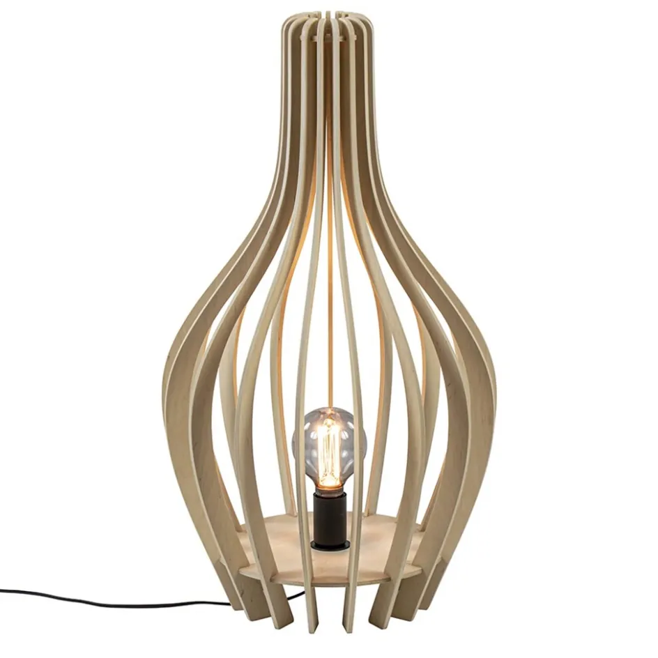 Naturel houten tafel/vloerlamp kegel met zwart>Straluma New