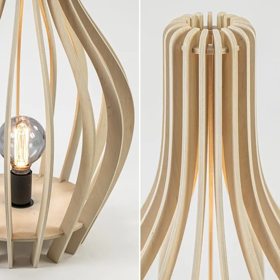 Naturel houten tafel/vloerlamp kegel met zwart>Straluma New