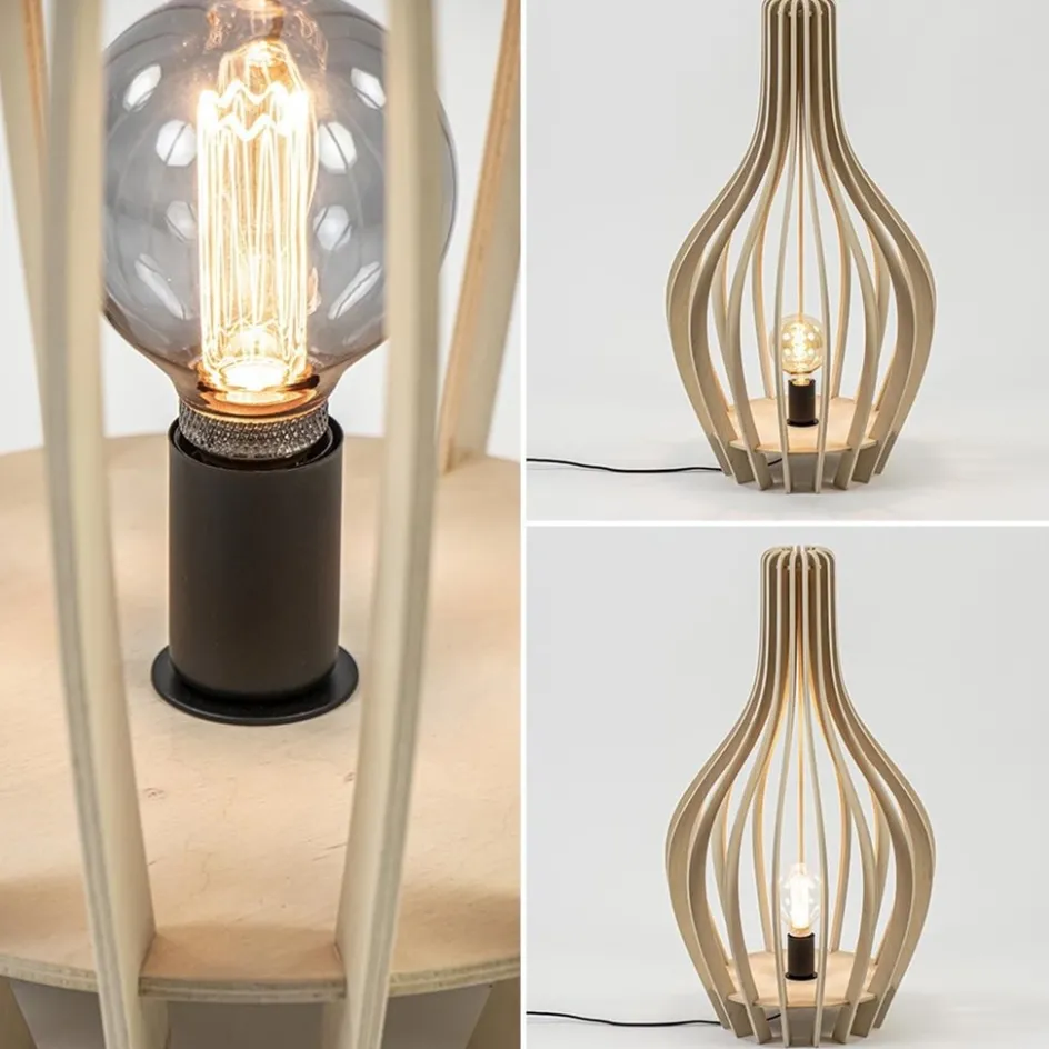 Naturel houten tafel/vloerlamp kegel met zwart>Straluma New