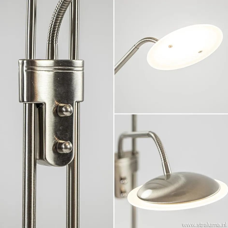 Nikkel vloerlamp met LED uplighter en leeslamp>Straluma Hot