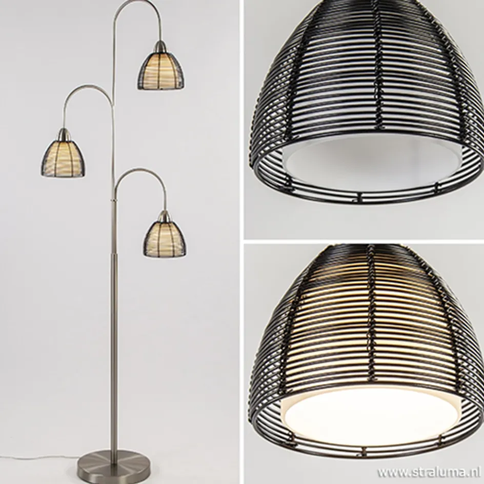 Nikkel vloerlamp met zwarte draad kapjes>Straluma New