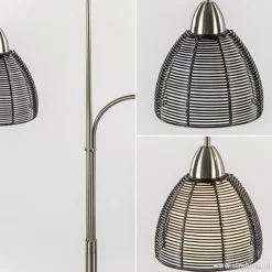 Nikkel vloerlamp met zwarte draad kapjes><noscript><img width=
