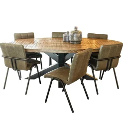 Olijf groene eettafelstoel leder met zwarte pootjes><noscript><img width=