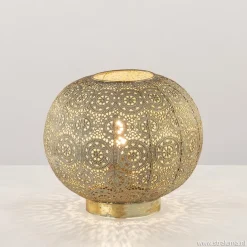 Oosterse tafellamp rond antiek messing>Straluma New