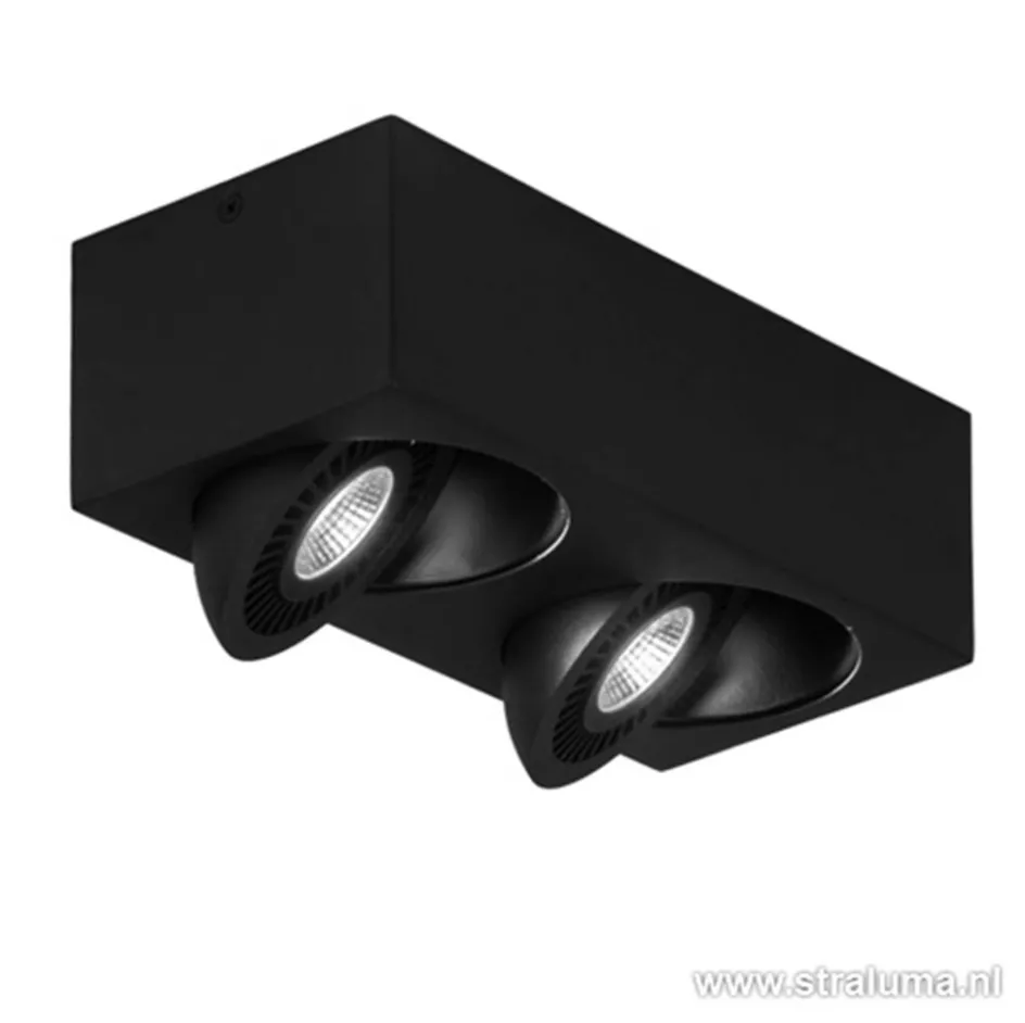 Opbouwspot box zwart 2-lichts led>Straluma Outlet