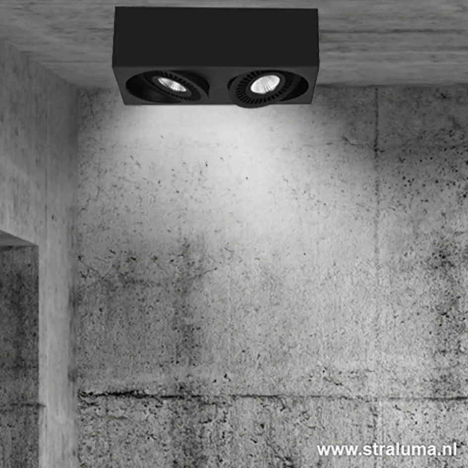 Opbouwspot box zwart 2-lichts led>Straluma Outlet