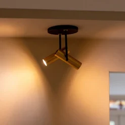 Opbouwspot 2-lichts rond zwart/brass verstelbaar><noscript><img width=