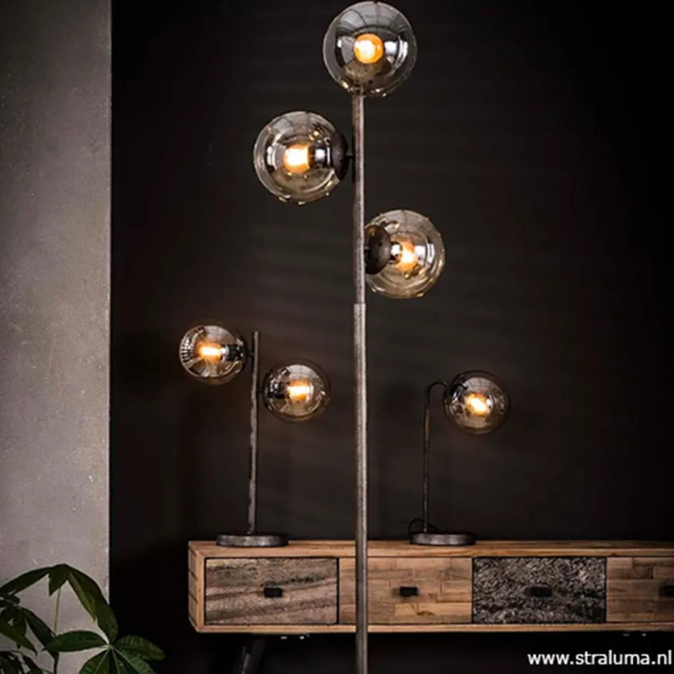 Oud zilveren vloerlamp met amber glas>Straluma Best