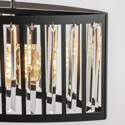 Ovale hanglamp mat zwart met facet geslepen glas><noscript><img width=