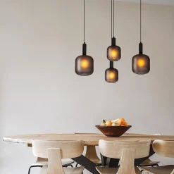 Ovale 4-lichts hanglamp zwart met mat zwart glas></noscript>Straluma Clearance