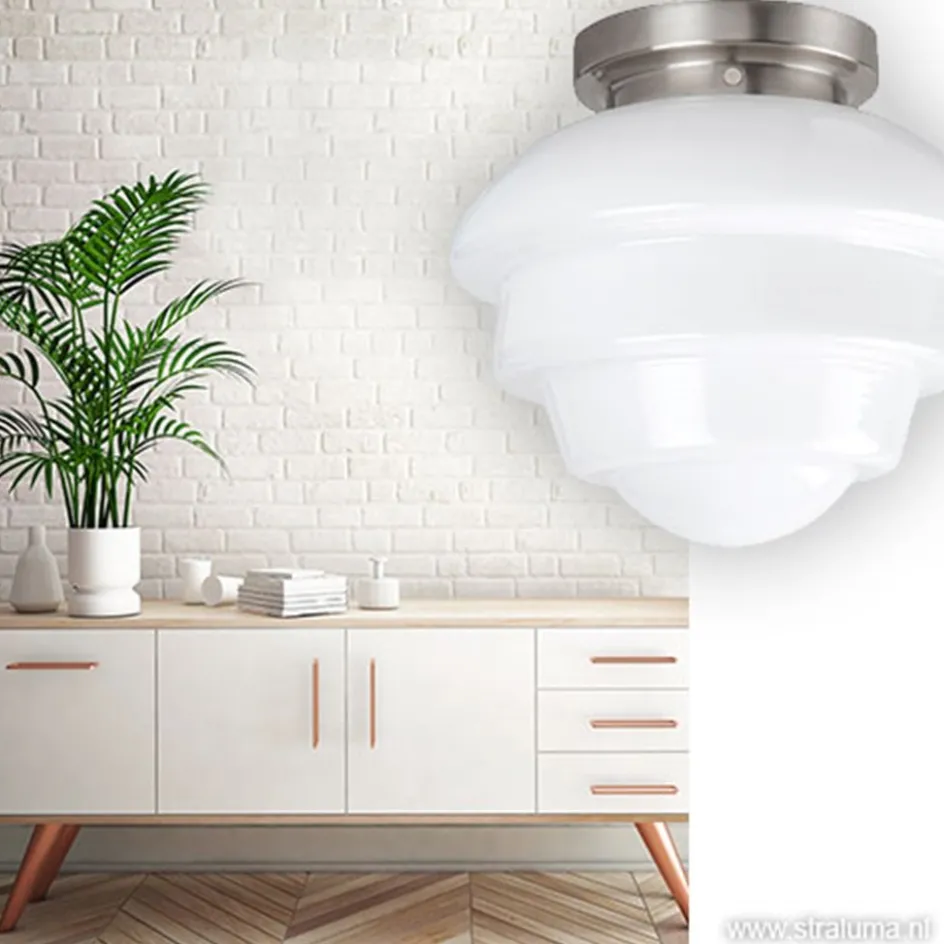 Plafondl. nikkel wit glas, keuken-hal>Straluma Best