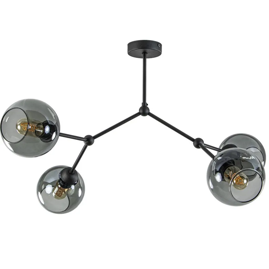 Plafondlamp 4-armen zwart+smoke bolglas>Straluma Outlet