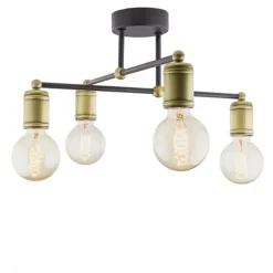 *Plafondlamp basic 4L e27 zwart/brons>Straluma Outlet