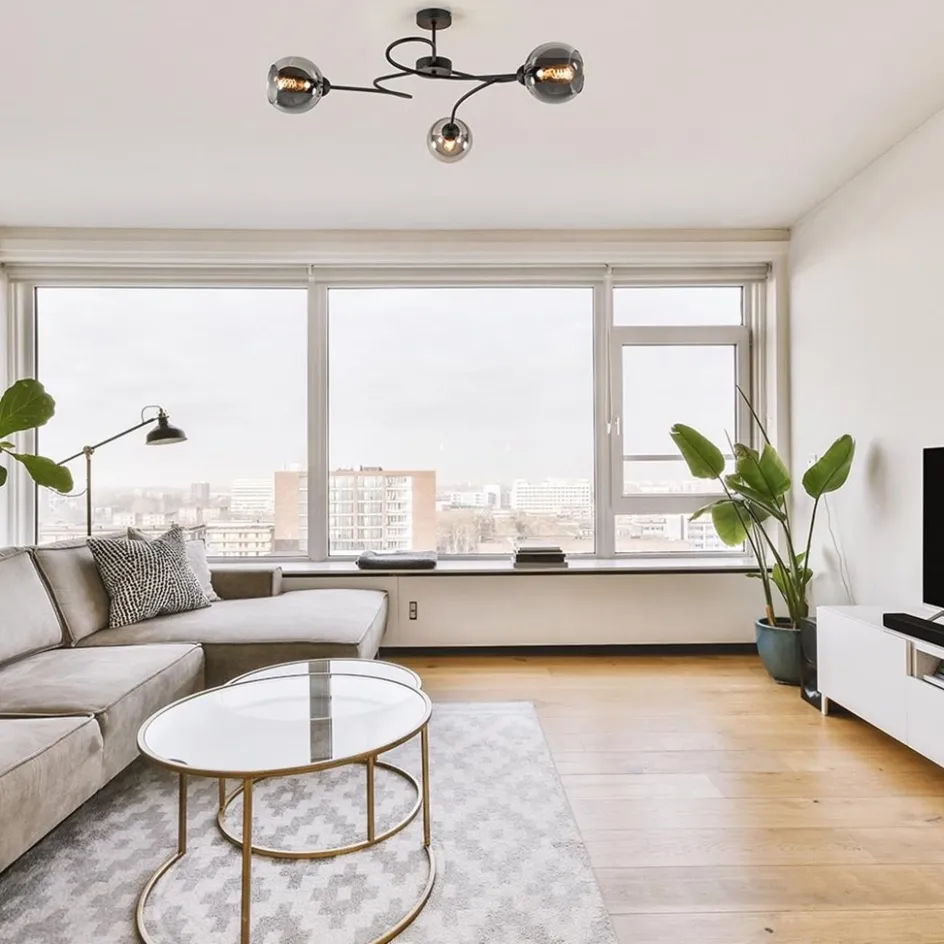 Plafondlamp Blom 3L zwart/smoke glas>Straluma Outlet