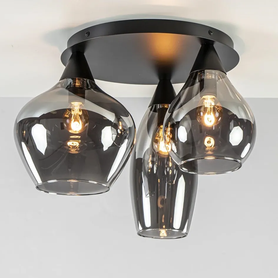 Plafondlamp Cambio 3L zwart + smoke glas>Straluma Outlet