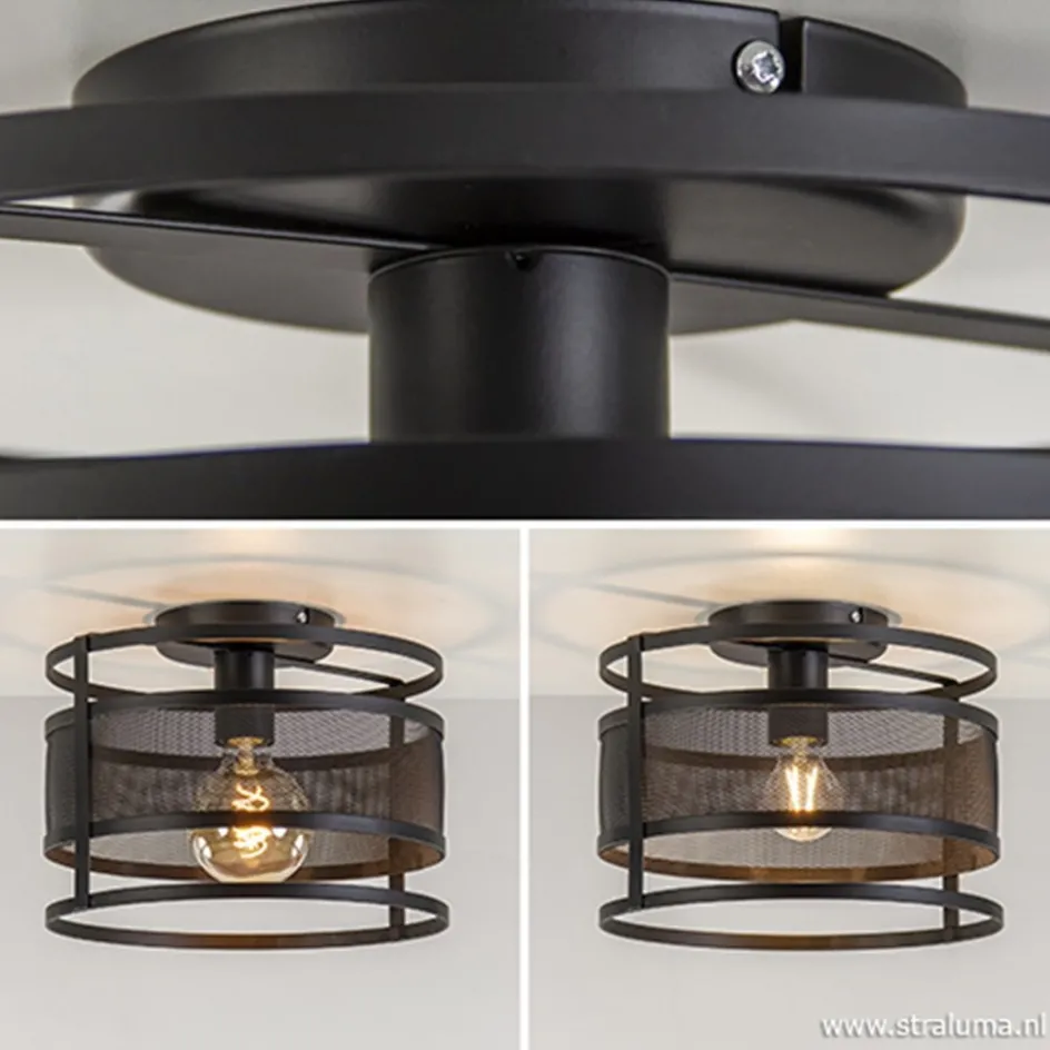 Plafondlamp cilinder gaas zwart>Straluma New