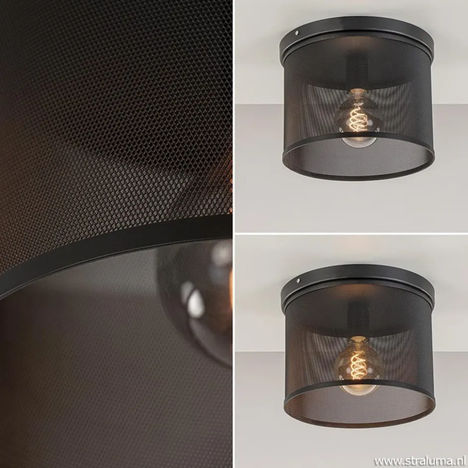 Plafondlamp cilinder gaas zwart 30cm>Straluma Discount